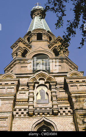 Der Glockenturm von der orthodoxen Kirche von Tampere in Tampere, Finnland Stockfoto