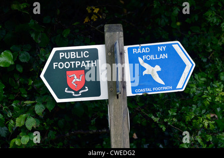 Zeichen der öffentlichen Fußweg, Kirk Michael, Isle Of Man Stockfoto