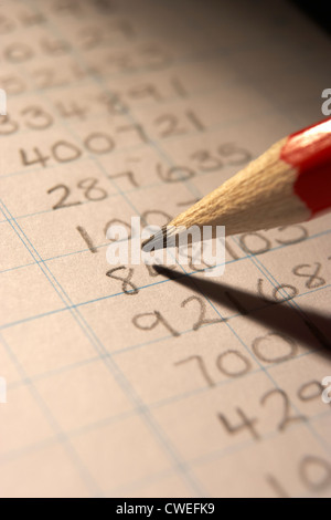 Handgeschriebene Zahlen im ledger Stockfoto