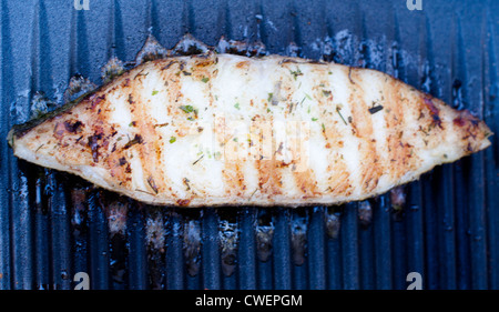 Heilbutt-Filet-Steak gegrillt am Grill Stockfoto