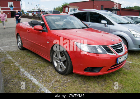 Saab 93 soft Top Cabrio schwedisches Auto Hersteller rote Schweden Stockfoto