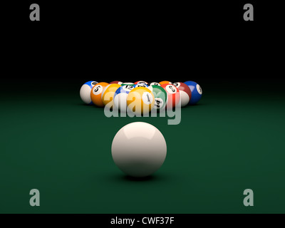 3D Render Kugeln auf einem Pool (Billard) Grüner Tisch Stockfoto