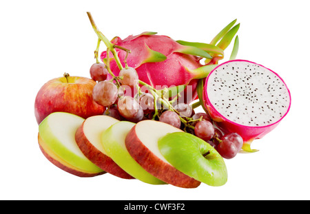 Mischung aus verschiedenen Früchten auf dem weißen Stockfoto