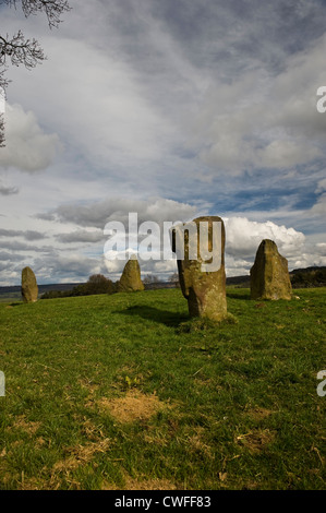 Neun Steinen enge Bronzezeit Steinkreis in der Nähe von Stanton Moor, Derbyshire, UK Stockfoto