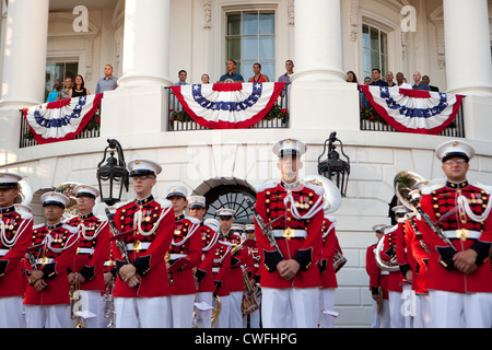 Präsident Barack Obama liefert Hinweise für militärischen Service-Mitarbeiter und ihre Familien während der Fourth Of July Feier ein Stockfoto