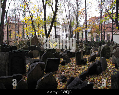 Alten jüdischen Friedhof in Prag, liegt in der Josefstadt (Josefov), das jüdische Viertel in Prag in der Tschechischen Republik. Der Friedhof ist von 1439. Stockfoto