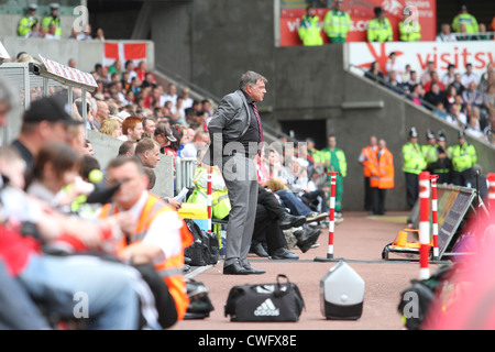 Die vielen Gesichter von Sam Allardyce als He Uhren sein Team West Ham, verlieren drei Null Weg von zu Hause bei Swansea City. Stockfoto