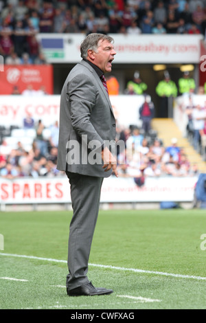 Die vielen Gesichter von Sam Allardyce als He Uhren sein Team West Ham, verlieren drei Null Weg von zu Hause bei Swansea City. Stockfoto