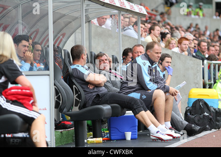 Die vielen Gesichter von Sam Allardyce als He Uhren sein Team West Ham, verlieren drei Null Weg von zu Hause bei Swansea City. Stockfoto