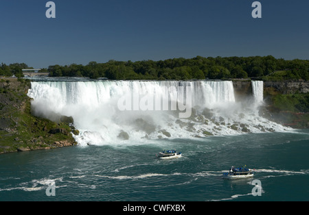 Niagarafälle - Blick über den Niagara River auf die amerikanischen Wasserfälle Stockfoto