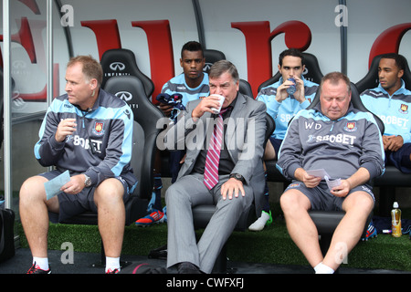 Die vielen Gesichter von Sam Allardyce als He Uhren sein Team West Ham, verlieren drei Null Weg von zu Hause bei Swansea City. Stockfoto