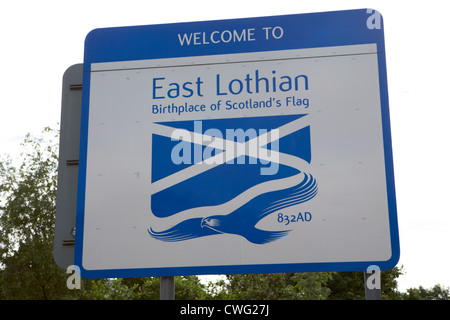 Willkommen Sie in East Lothian Roadsign, Schottland, England, Vereinigtes Königreich Stockfoto