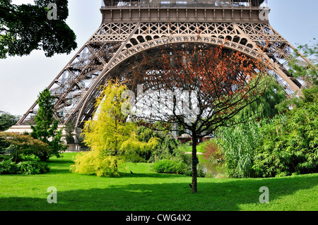 Paris, Frankreich. Eiffelturm gesehen von Avenue J Paulhan im Parc du Champ de Mars Stockfoto