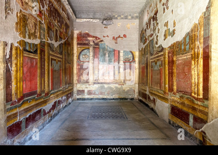 Aufwendigen Fresken in der Villa di Poppaea an die römische Stätte von Oplontis, eine aristokratische Resort. Stockfoto