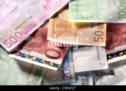 Berlin, ungeordneten Euro-Banknoten in verschiedenen Konfessionen Stockfoto