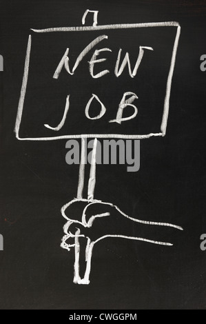 Kreide-Zeichnung - hand hält einen writing'new Job Board " Stockfoto