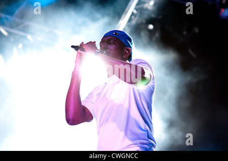 BENICASSIM, Spanien - 14 Juli: Dizzee Rascal führt auf FIB am 14. Juli 2012 in Benicassim, Spanien. Stockfoto