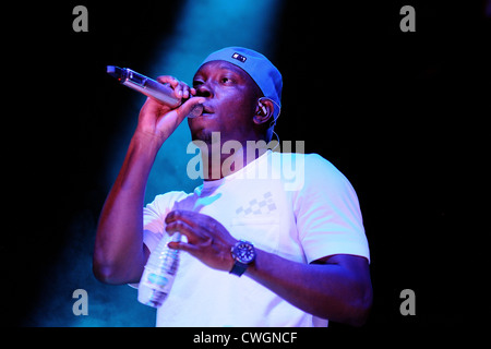 BENICASSIM, Spanien - 14 Juli: Dizzee Rascal führt auf FIB am 14. Juli 2012 in Benicassim, Spanien. Stockfoto