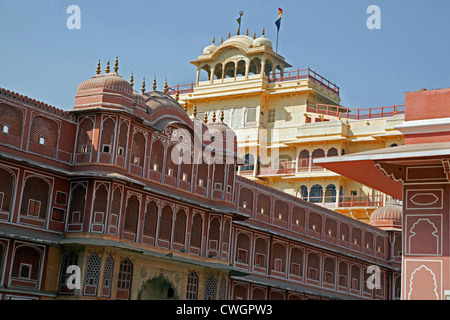 Chandra Mahal / Chandra Niwas, am meisten beeindruckenden Gebäude in der Stadt-Palast Komplex, Jaipur, Rajasthan, Indien Stockfoto