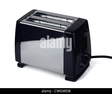 Neue leere elektrische Toaster mit Chromoberfläche isoliert auf weiss Stockfoto