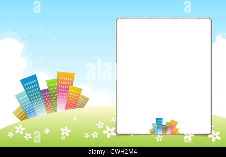 Hintergrund der hellen Stadt Illustration mit Platz für Text. Stockfoto