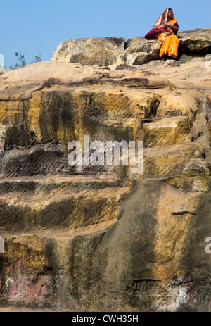 Höhlen in Khandagiri und Udaygiri. Bhubaneswar, Orissa, Odisha, Indien, Südostasien, Asien. Stockfoto