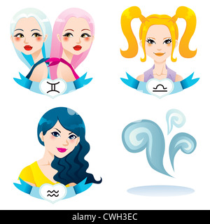 Cartoon-Illustration der Luft Tierkreis Zeichen Frau Gesichter Stockfoto