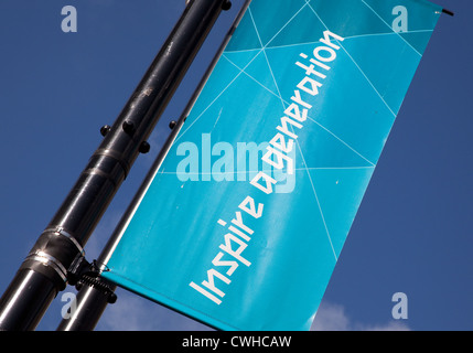 London 2012-Motto "Inspire eine Generation" auf Straße banner Stockfoto
