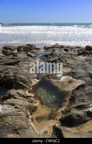 Fels-Pools am Porthcurnick Strand Nr Portscatho, Cornwall uk Stockfoto