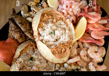 Platte mit Meeresfrüchten, West Mersea, Essex, england Stockfoto