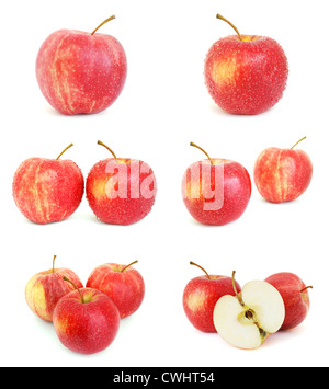 Satz von Bildern mit roten Äpfeln isoliert auf weißem Hintergrund Stockfoto
