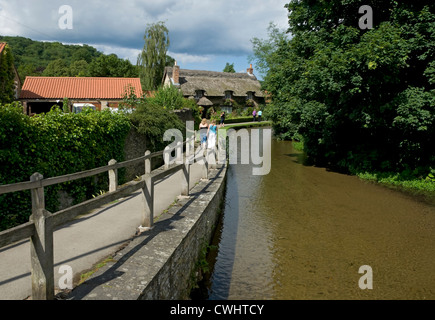 Traditionelles strohgedecktes Häuschen neben Thornton Beck im Sommer Thornton le Dale Dorf North Yorkshire England Großbritannien Großbritannien Großbritannien Großbritannien Großbritannien Großbritannien Großbritannien Großbritannien Großbritannien und Nordirland Stockfoto