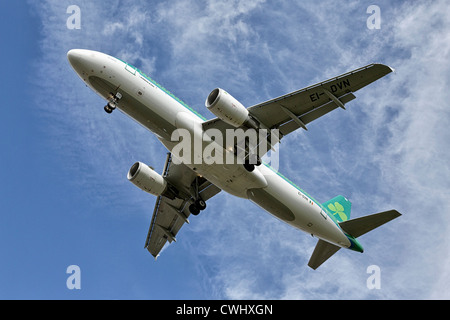 Ein Airbus A320 der irischen Fluggesellschaft Aer Lingus im Endanflug Stockfoto