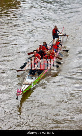 Drache-Boot-Team-Training am Fluss Severn Worcester Worcestershire England Europa Stockfoto