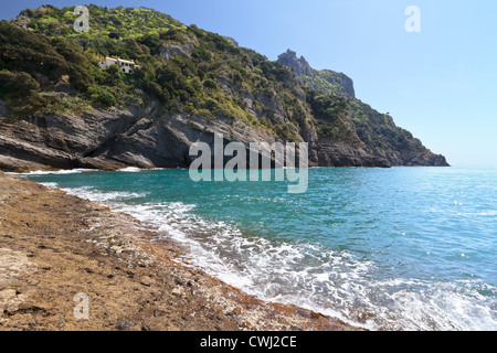 Ansicht des Naturparks Portofino aus Punta Chiappa, Ligurien, Italien Stockfoto