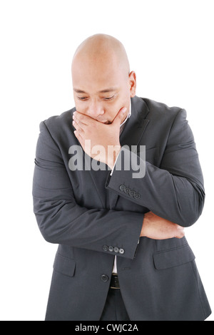 Porträt eines nachdenklich besorgt Geschäftsmann im Studio auf weißen Hintergrund isoliert Stockfoto