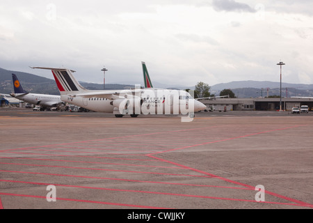 Ein CityJet betrieben durch Air France wartet Abfahrt. Stockfoto