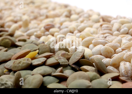 Verschiedene Samen und Linsen hautnah Stockfoto