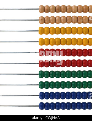 Ein Kind lernen Abacus auf weißem Hintergrund Stockfoto