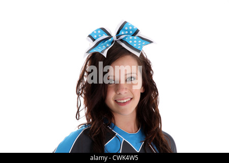 Teenager Cheerleader mit Uniform auf einem weißen Hintergrund Stockfoto