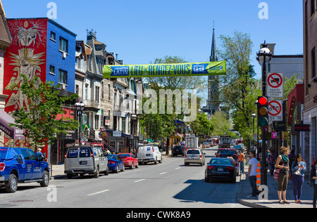 Rue Saint-Denis in das Quartier Latin (Quartier Latin), Montreal, Quebec, Kanada Stockfoto