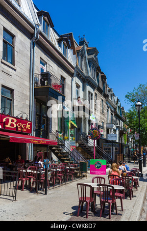 Bars, Cafés und Restaurants entlang der Rue Saint-Denis in das Quartier Latin (Quartier Latin), Montreal, Quebec, Kanada Stockfoto