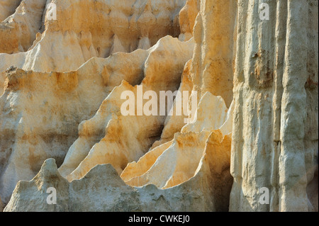 Seltsame Felsformationen geschaffen durch Wassererosion an Orgues d'Ille-Sur-Têt in Pyrénées-Orientales, Pyrenäen, Frankreich Stockfoto