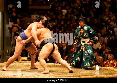 Takami Sakari kämpft im Stadion Kokugikan in Tokyo Stockfoto