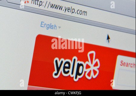 Nahaufnahme von der Yelp-Logo auf ihrer Website gesehen. (Nur zur redaktionellen Verwendung: print, TV, e-Book und redaktionelle Webseite). Stockfoto