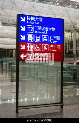 Closeup gerichtete Zeichen von Hong Kong Flughafen Stockfoto