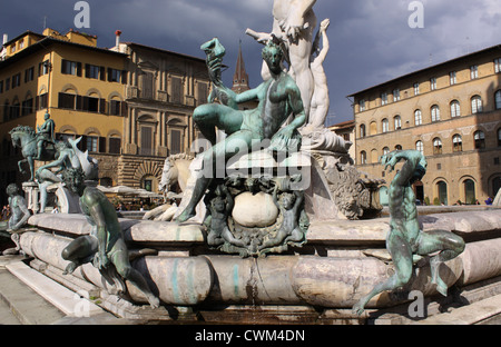 Italien. Florenz. Neptun-Brunnen auf der Piazza della Signoria Stockfoto