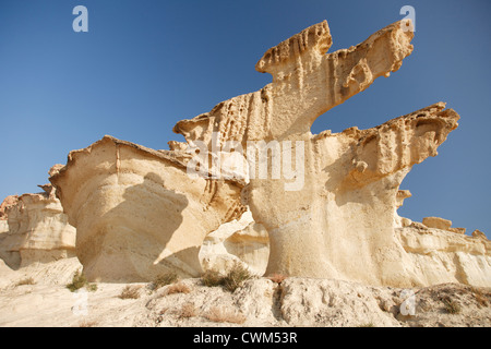 Las Gredas de Bolnuevo, auch genannt Ciudad Encantada (verzauberte Stadt) sind stark erodierte Sandsteinformationen. Mazarron, Spanien Stockfoto