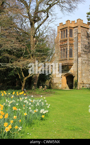 England Dorset Cerne Abbas Ruinen der erhaltenen Äbte Veranda in der Abtei im frühen Frühjahr Stockfoto