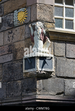 Moses Sonnenuhr auf John Knox House. Die Royal Mile, Edinburgh, Mitte Lothian, Schottland, Vereinigtes Königreich, Europa. Stockfoto